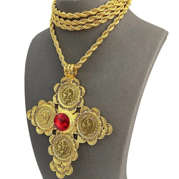 Astelin RED Stone Pendant Cross Necklace