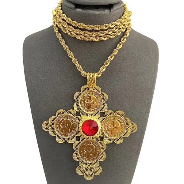 Astelin RED Stone Pendant Cross Necklace - Image 3