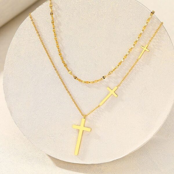 Multilayer Chain Cross Pendant Necklace - Image 5