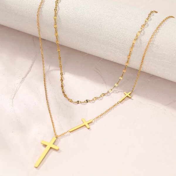 Multilayer Chain Cross Pendant Necklace - Image 4