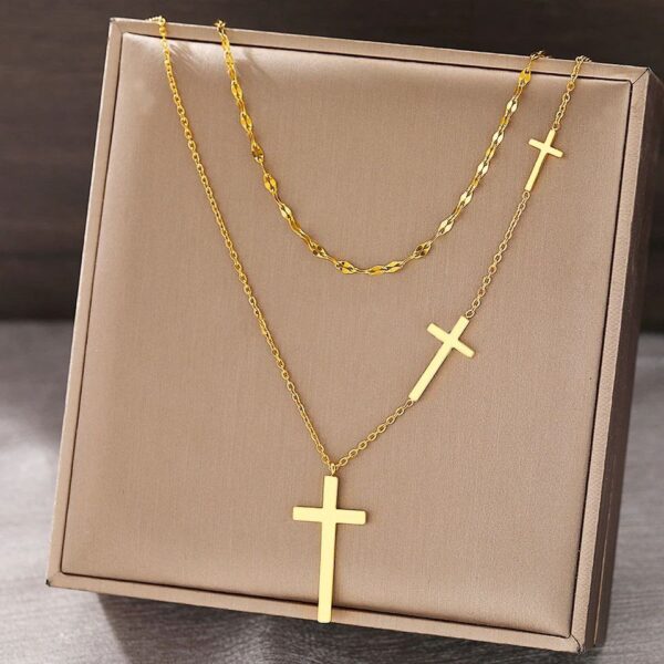 Multilayer Chain Cross Pendant Necklace - Image 3