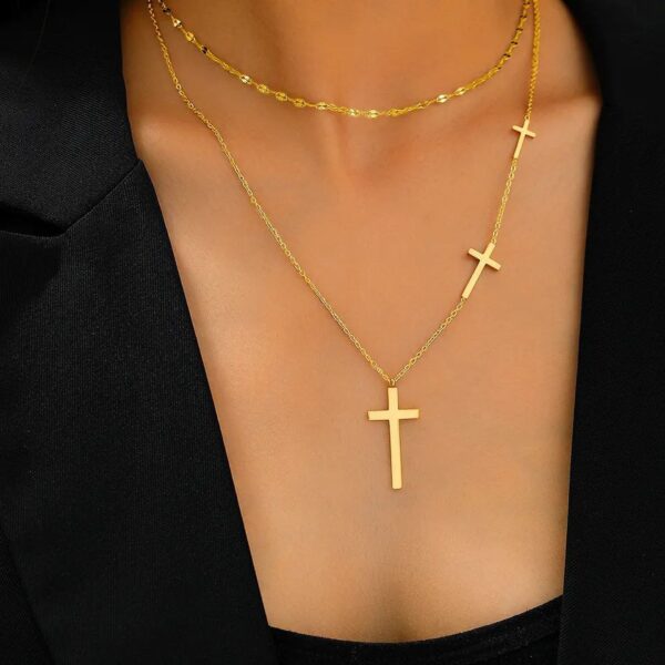 Multilayer Chain Cross Pendant Necklace